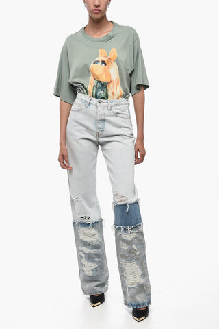 Boyfriend-Fit-Jeans aus Baumwolle mit 24 cm Kontraststreifen