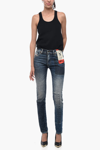 Jeans Slim-Fit D-SKURT con Dettaglio Patchworks 14cm