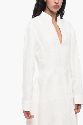 Abito in Misto Lino con Ruches e Scollo a V