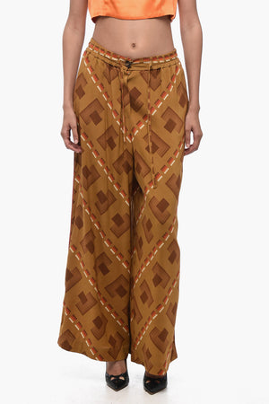 Pantaloni Palazzo in Seta con Motivo Geometrico
