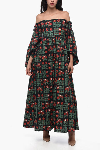 Pleated ALHELI Dress with Floral Pattern