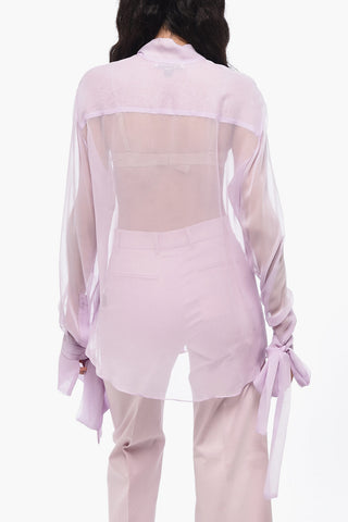 Camicia Tie Neck in Chiffon di Seta con Polsini Annodati