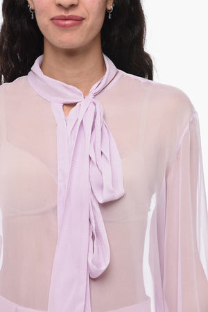 Camicia Tie Neck in Chiffon di Seta con Polsini Annodati