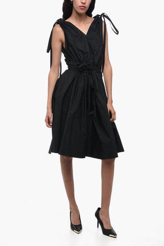 RED Taffetá Dress with Lace-Up Details