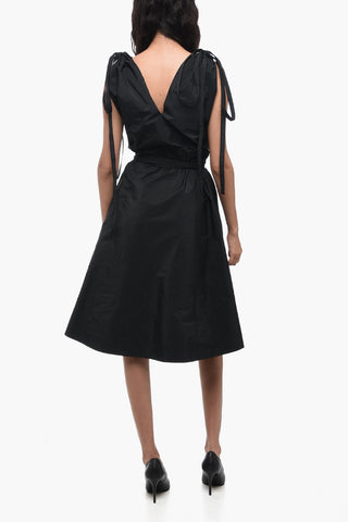 RED Taffetá Dress with Lace-Up Details