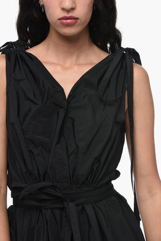 RED Taffetá Dress with Lace-Up Details