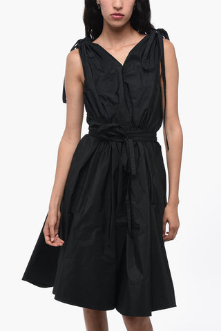 RED Taffetá Dress with Lace-Up Details