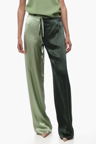 Two-Tone Silk Palazzo Pants with Drawstring