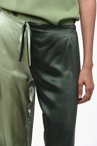Two-Tone Silk Palazzo Pants with Drawstring