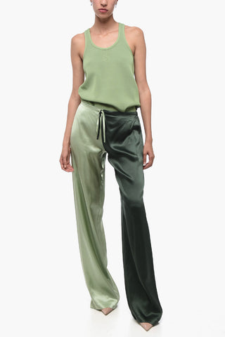 Two-Tone Silk Palazzo Pants with Drawstring