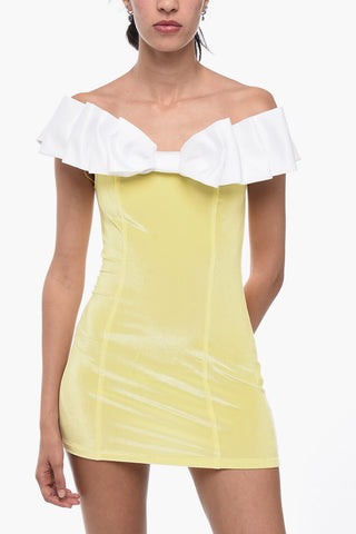 Mini Dress Attillato in Ciniglia con Maxi Fiocco