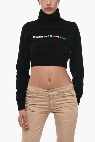 Rollkragen-Cropped-Pullover ALL ROADS bestickt