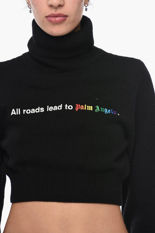 Rollkragen-Cropped-Pullover ALL ROADS bestickt