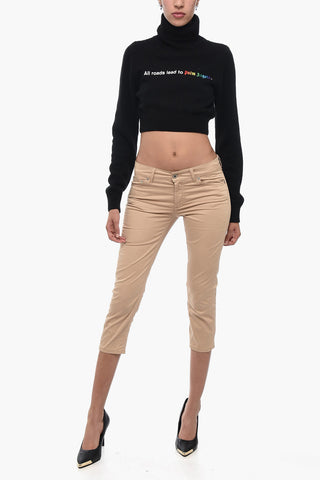 Rollkragen-Cropped-Pullover ALL ROADS bestickt