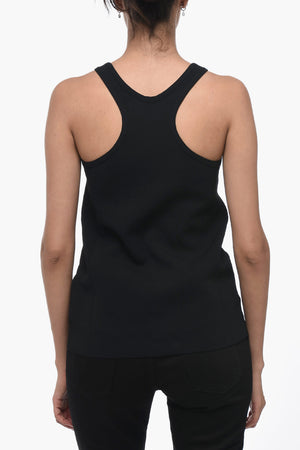 Top in Maglia Jersey con Logo In Rilievo