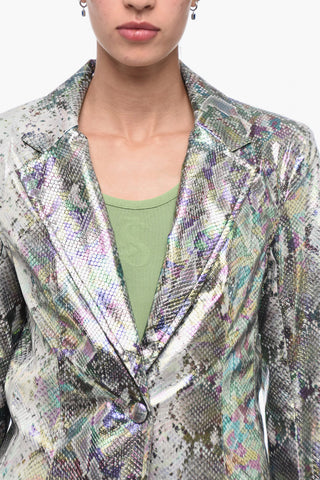 Eco-Leder Einreihiger Blazer mit Schlangenprint