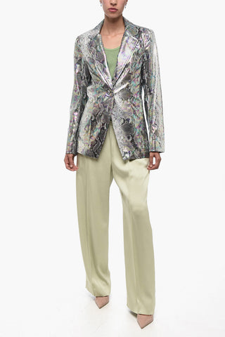 Eco-Leder Einreihiger Blazer mit Schlangenprint