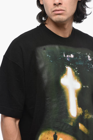 T-shirt Girocollo in Cotone con Maxi Stampa Frontale