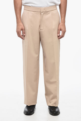 Straight Leg Single-Pleat Pants with Elastic Waistband