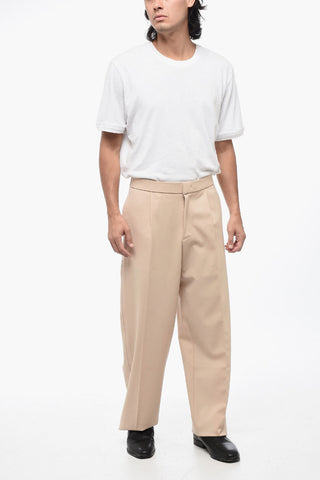 Straight Leg Single-Pleat Pants with Elastic Waistband