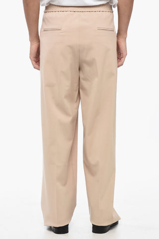 Straight Leg Single-Pleat Pants with Elastic Waistband