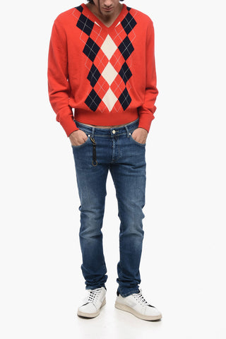 Jeans Slim Fit con Bottone Logato 16cm