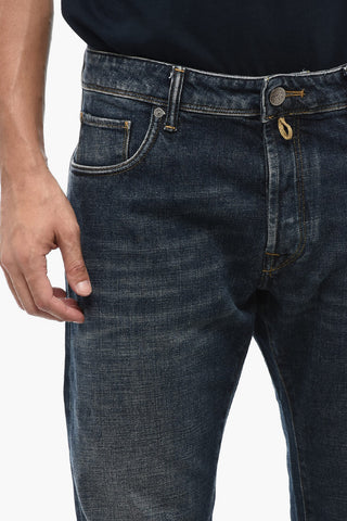 Regular Waist Stretch Denim Jeans with Visible Stitching 19cm