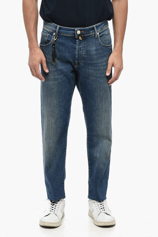Jeans in Denim Stretch con Logo in Rilievo 19cm