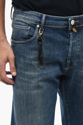 Jeans in Denim Stretch con Logo in Rilievo 19cm