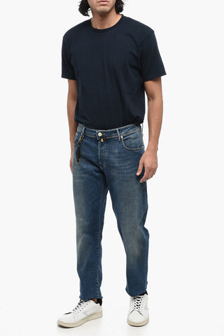 Jeans in Denim Stretch con Logo in Rilievo 19cm