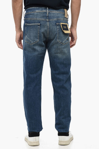 Jeans in Denim Stretch con Logo in Rilievo 19cm