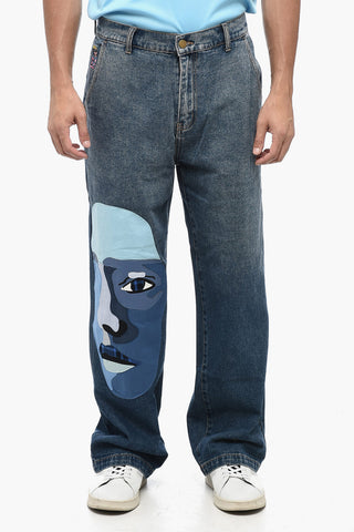 Jeans Regular Fit con Ricami a Contrasto 25cm