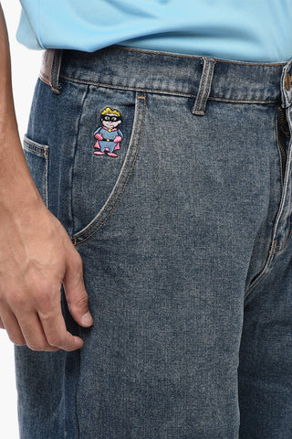 Jeans Regular Fit con Ricami a Contrasto 25cm