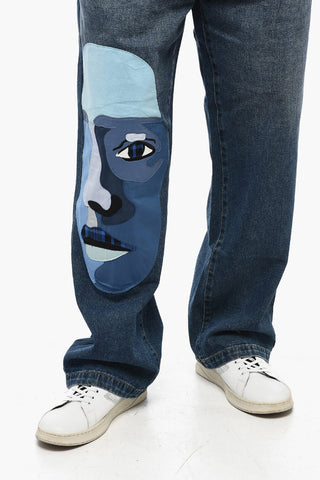Jeans Regular Fit con Ricami a Contrasto 25cm