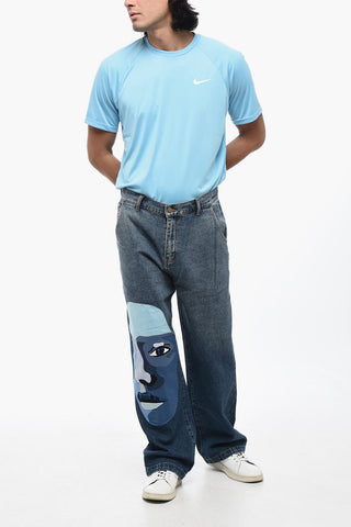 Jeans Regular Fit con Ricami a Contrasto 25cm