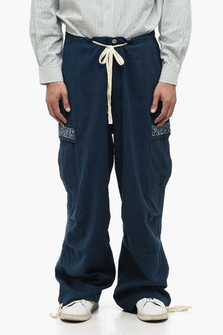 Pantaloni Cargo in Misto Lino con Bottone Logato