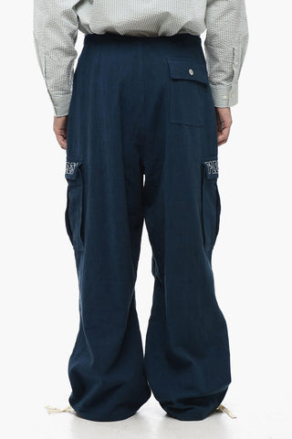 Pantaloni Cargo in Misto Lino con Bottone Logato