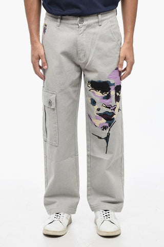 Jeans Cargo Regular Fit con Ricami a Contrasto 24cm
