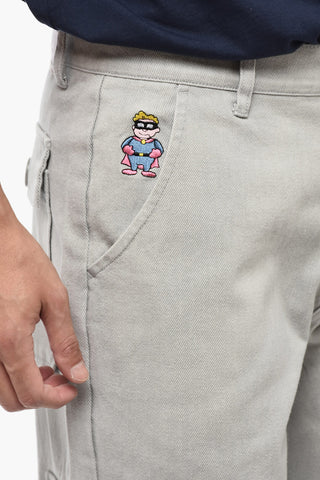 Jeans Cargo Regular Fit con Ricami a Contrasto 24cm