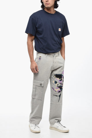 Jeans Cargo Regular Fit con Ricami a Contrasto 24cm