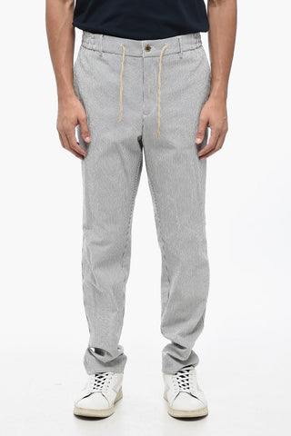 Two-Tone Striped Casual Pants with Elastic Waistband