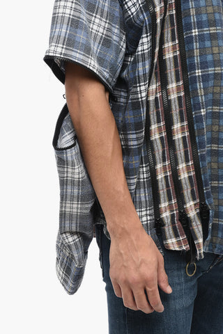 Checked Flannel Cotton Overshirt with Removable Panels and Sleeves
