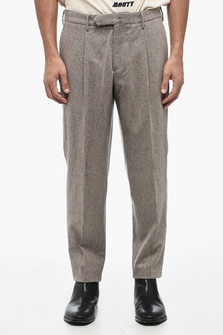 Single-Pleat Wool Pants with Belt Loops