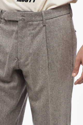 Single-Pleat Wool Pants with Belt Loops