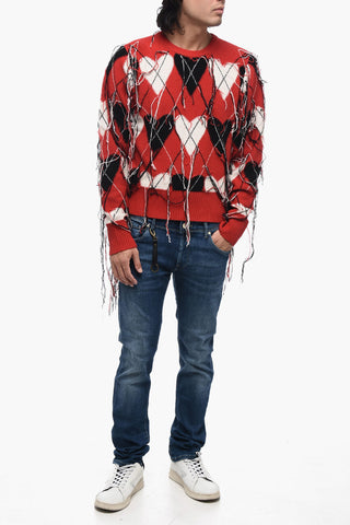 Maglia a Girocollo Argyle con Frange