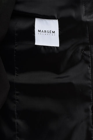 Faux Leather Double-Breasted Blazer with Golden Buttons