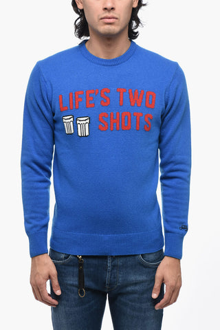 Crew-neck Sweater with Contrat Embroidery