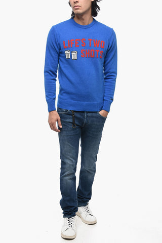 Crew-neck Sweater with Contrat Embroidery