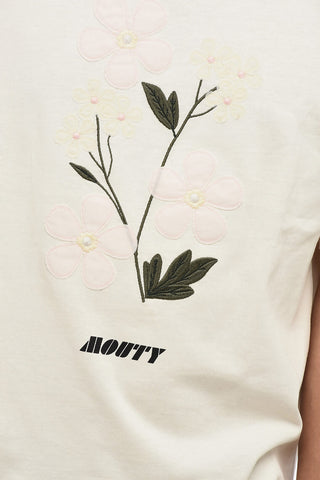 T-Shirt Girocollo in Tinta Unita con Ricamo Floreale