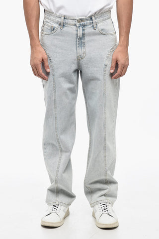 Straight Leg Deconstructed Jeans with Visible Stitching 23cm